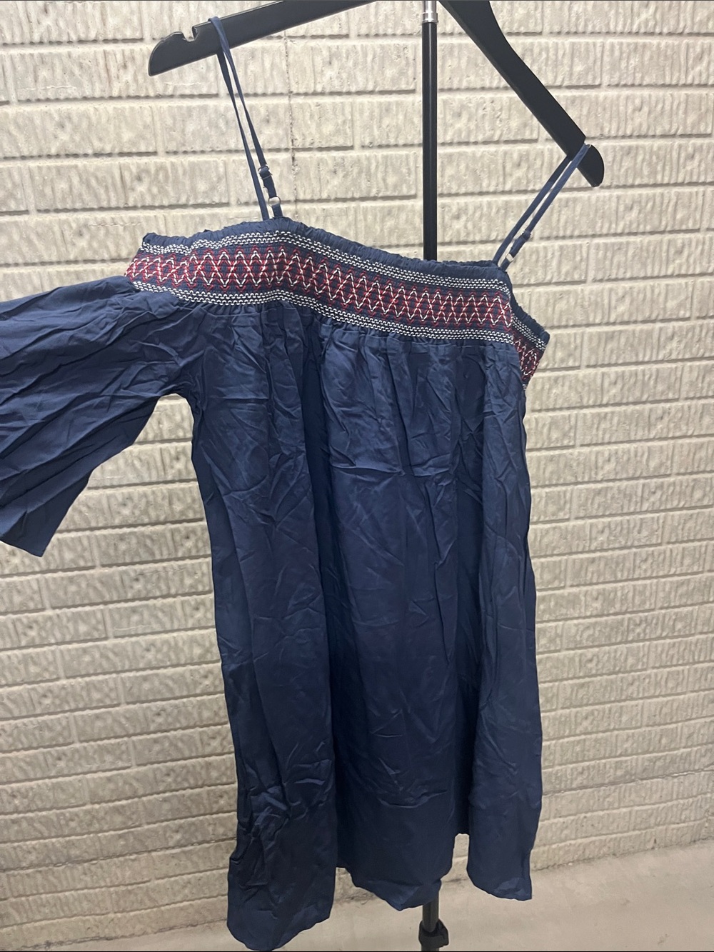 Cupshe Navy Off-Shoulder Camisole with Red Embroidered Yoke
